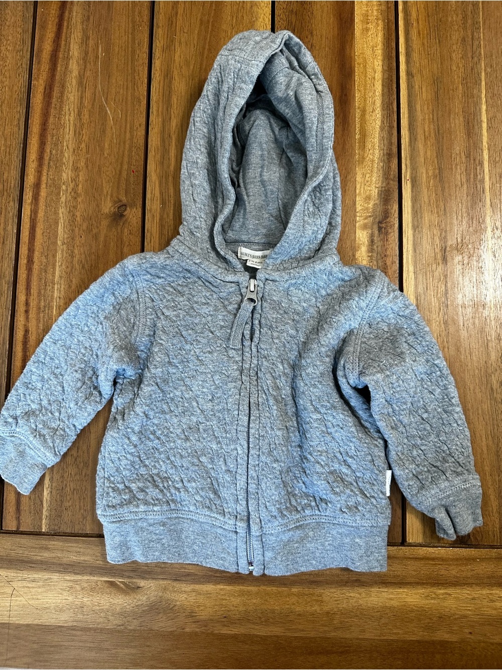 Burt's Bees Baby Quilted Hooded Zip-Up Sweatshirt in Heather Gray size 3-6m